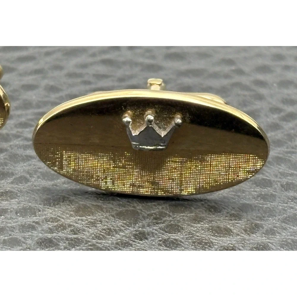 Vintage Swank Crown Cufflinks Men's Formal Gold Tone Silver Tone